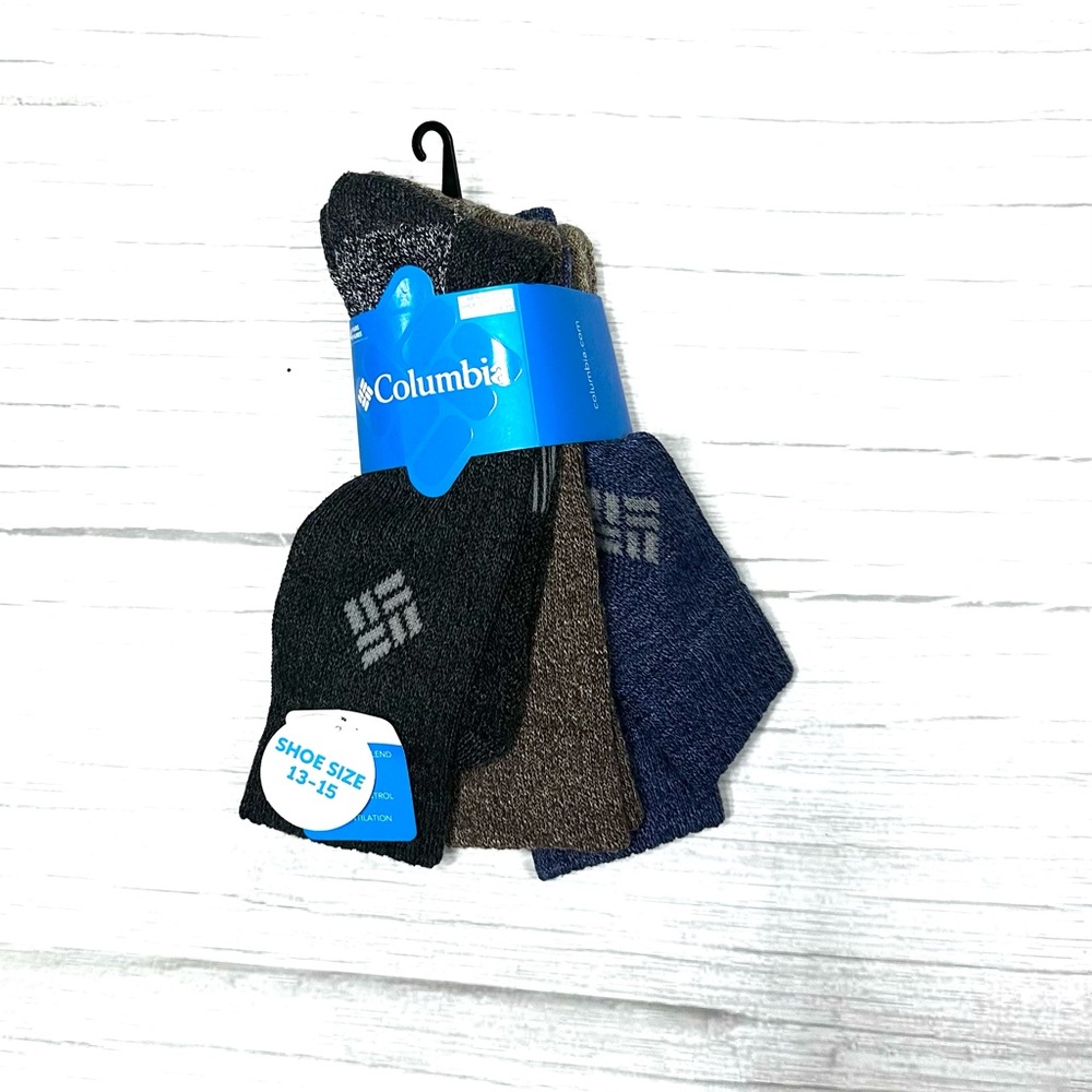 Columbia Men’s Crew Socks 4 Pack Moisture Control Sz 13-15 Brn/Blk/Nvy/Khaki